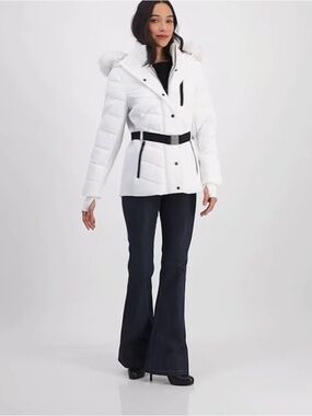 Michael Kors White Quilted Belted Hooded Puffer Jacket